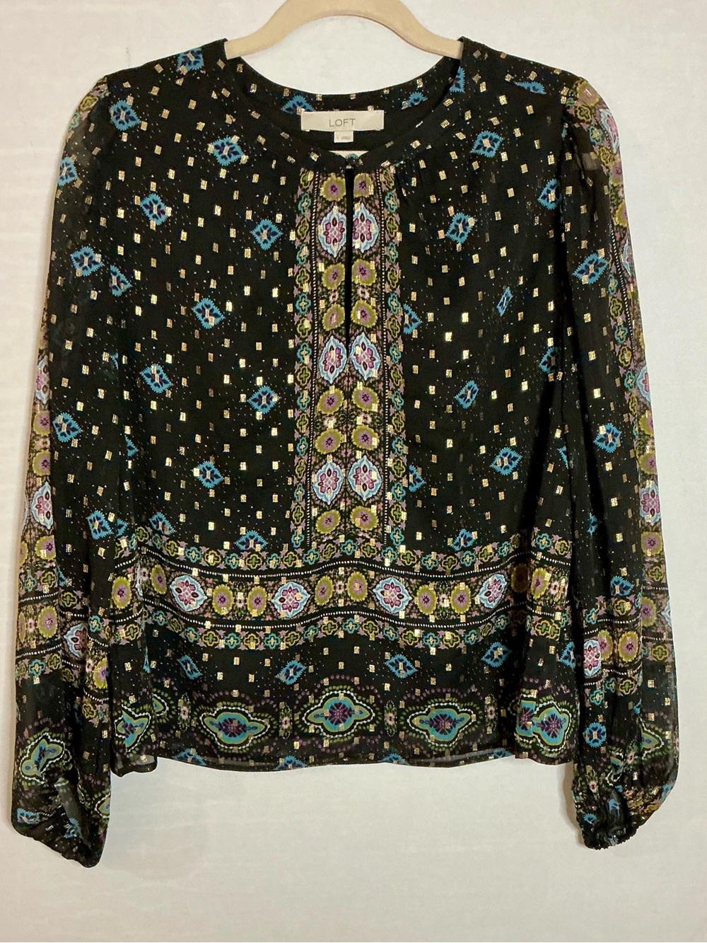 LOFT Black Boho Chic Blouse – Size L